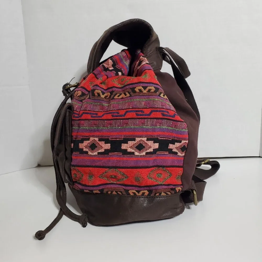 TigerBear Republik Peruvian Textile Backpack Rucksack Drawstring Bag Buckle Up